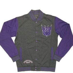 Transformers Decepticon Men’s Limited Edition Varsity Jacket Size XL Grey Purple